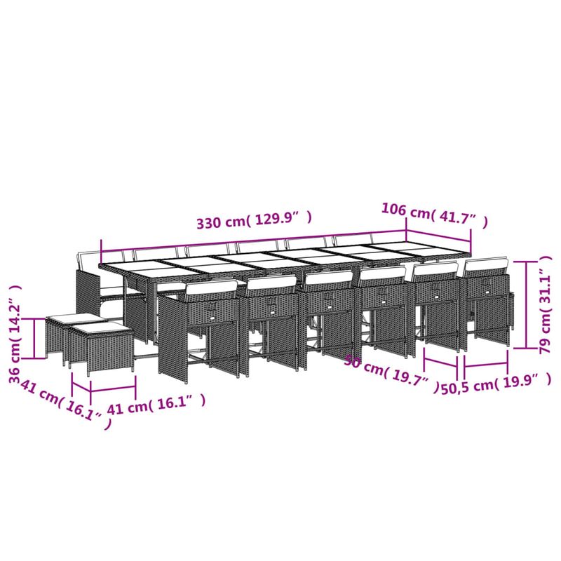 Casa si Gradina - Gradina si terasa - Mobilier exterior - Seturi mobila gradina - Set mobilier de gradina cu perne, 17 piese, gri, poliratan - Infinity.ro