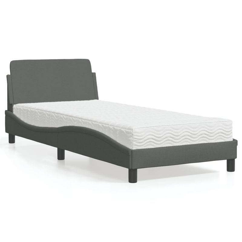 Casa si Gradina - Mobilier - Paturi si accesorii - Paturi - Pat cu saltea, gri inchis, 90x190 cm, textil - Infinity.ro