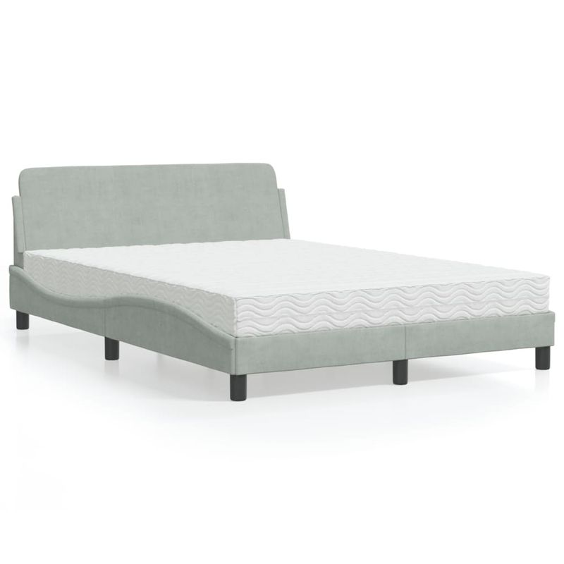Casa si Gradina - Mobilier - Paturi si accesorii - Paturi - Pat cu saltea, gri deschis, 140x190 cm, catifea - Infinity.ro