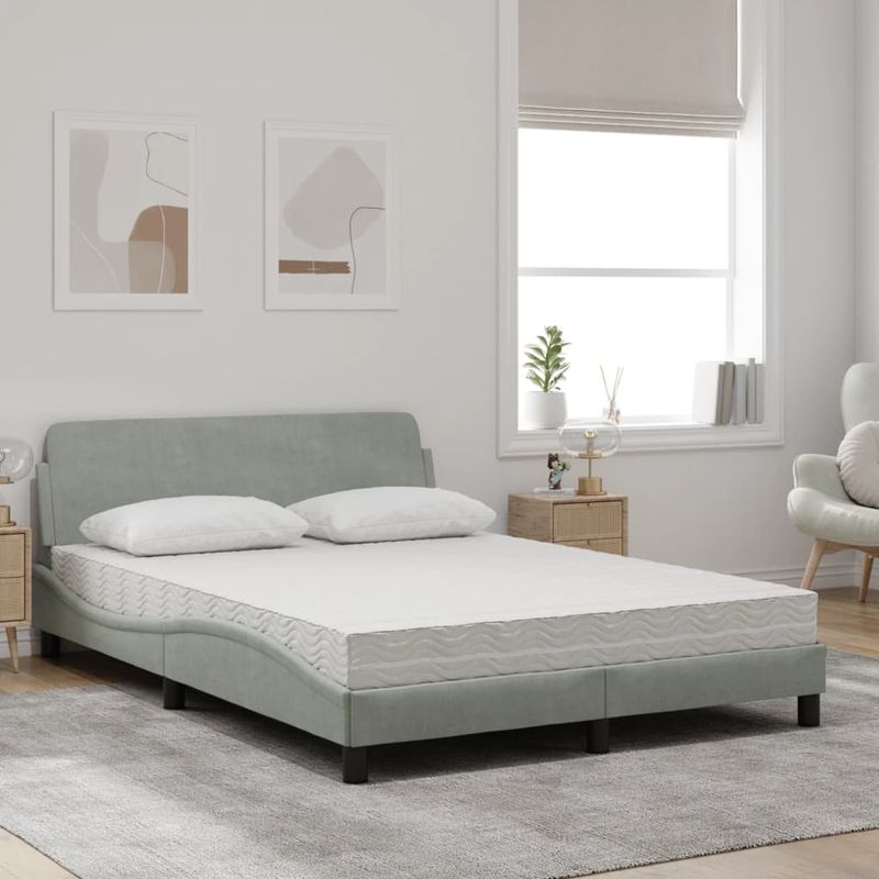Casa si Gradina - Mobilier - Paturi si accesorii - Paturi - Pat cu saltea, gri deschis, 140x190 cm, catifea - Infinity.ro