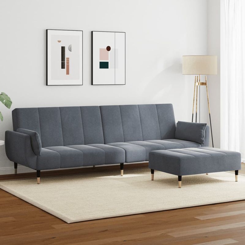 Casa si Gradina - Mobilier - Canapele si coltare - Canapele - Canapea extensibila cu taburet, 2 locuri, gri inchis, catifea - Infinity.ro