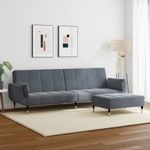Casa si Gradina - Mobilier - Canapele si coltare - Canapele - Canapea extensibila cu taburet, 2 locuri, gri inchis, catifea - Infinity.ro