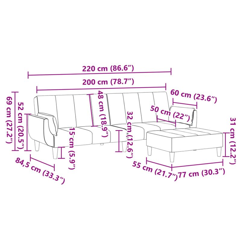 Casa si Gradina - Mobilier - Canapele si coltare - Canapele - Canapea extensibila cu taburet, 2 locuri, gri inchis, catifea - Infinity.ro