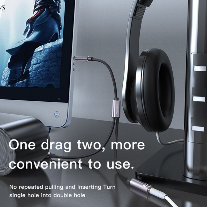 TV, Audio-Video si Foto - Accesorii TV si audio - Cabluri si adaptoare audio - Adaptor Audio Splitter Jack la 2x Jack 30cm - Yesido (YAU27) - Negru - Infinity.ro