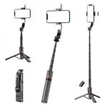 Laptop, Telefoane si Tablete - Telefoane mobile si accesorii - Accesorii Telefoane - Selfie stick-uri - Selfie Stick Stabil Wireless cu Lumina LED Detasabila, 108cm - Techsuit Tripod Mount LED (L12D) - Negru - Infinity.ro