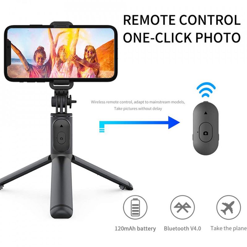 Laptop, Telefoane si Tablete - Telefoane mobile si accesorii - Accesorii Telefoane - Selfie stick-uri - Selfie Stick Stabil Albastrutooth, 101cm - Techsuit Remote and Tripod Mount (Q01) - Negru - Infinity.ro