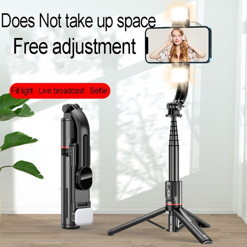 Laptop, Telefoane si Tablete - Telefoane mobile si accesorii - Accesorii Telefoane - Selfie stick-uri - Selfie Stick Stabil Wireless cu Lumina LED Detasabila, 108cm - Techsuit Tripod Mount LED (L12D) - Negru - Infinity.ro