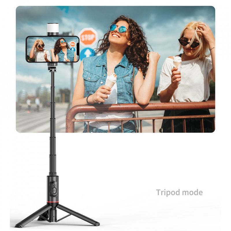 Laptop, Telefoane si Tablete - Telefoane mobile si accesorii - Accesorii Telefoane - Selfie stick-uri - Selfie Stick Stabil Wireless, 75cm - Techsuit LED Tripod (Q12S) - Negru - Infinity.ro