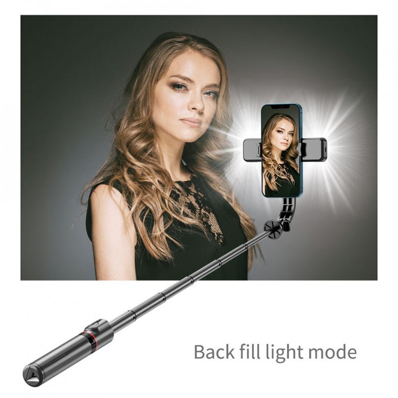 Laptop, Telefoane si Tablete - Telefoane mobile si accesorii - Accesorii Telefoane - Selfie stick-uri - Selfie Stick Stabil Wireless cu Lumina LED Detasabila, 108cm - Techsuit Tripod Mount LED (L12D) - Negru - Infinity.ro
