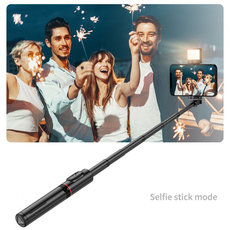 Laptop, Telefoane si Tablete - Telefoane mobile si accesorii - Accesorii Telefoane - Selfie stick-uri - Selfie Stick Stabil Wireless, 75cm - Techsuit LED Tripod (Q12S) - Negru - Infinity.ro