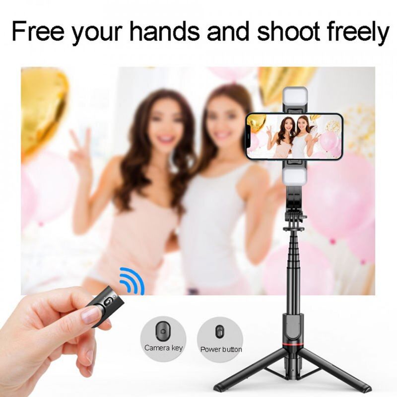 Laptop, Telefoane si Tablete - Telefoane mobile si accesorii - Accesorii Telefoane - Selfie stick-uri - Selfie Stick Stabil Wireless cu Lumina LED Detasabila, 108cm - Techsuit Tripod Mount LED (L12D) - Negru - Infinity.ro