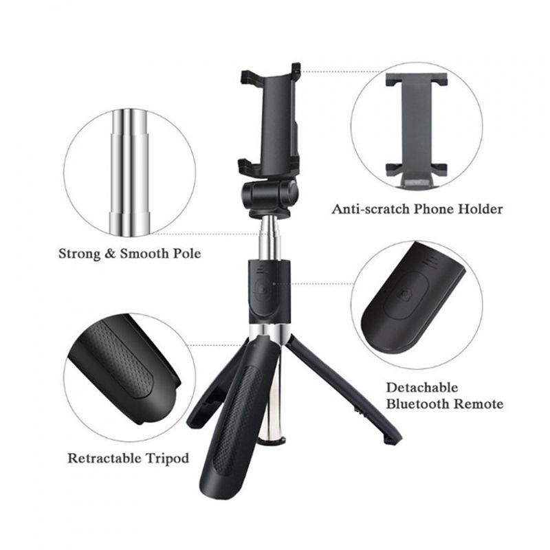 Laptop, Telefoane si Tablete - Telefoane mobile si accesorii - Accesorii Telefoane - Selfie stick-uri - Selfie Stick si Trepied cu Telecomanda, 70cm - Techsuit (L01s) - Negru - Infinity.ro