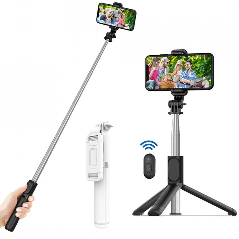 Laptop, Telefoane si Tablete - Telefoane mobile si accesorii - Accesorii Telefoane - Selfie stick-uri - Selfie Stick Stabil Albastrutooth, 101cm - Techsuit Remote and Tripod Mount (Q01) - Alb - Infinity.ro