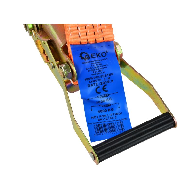 Auto si Moto/Reparatii si depanare/Scule auto/Echipamente de ridicare si sprijin - Chinga ancorare cu clichet 3m 4T 50mm, GEKO G02352 - Infinity.ro