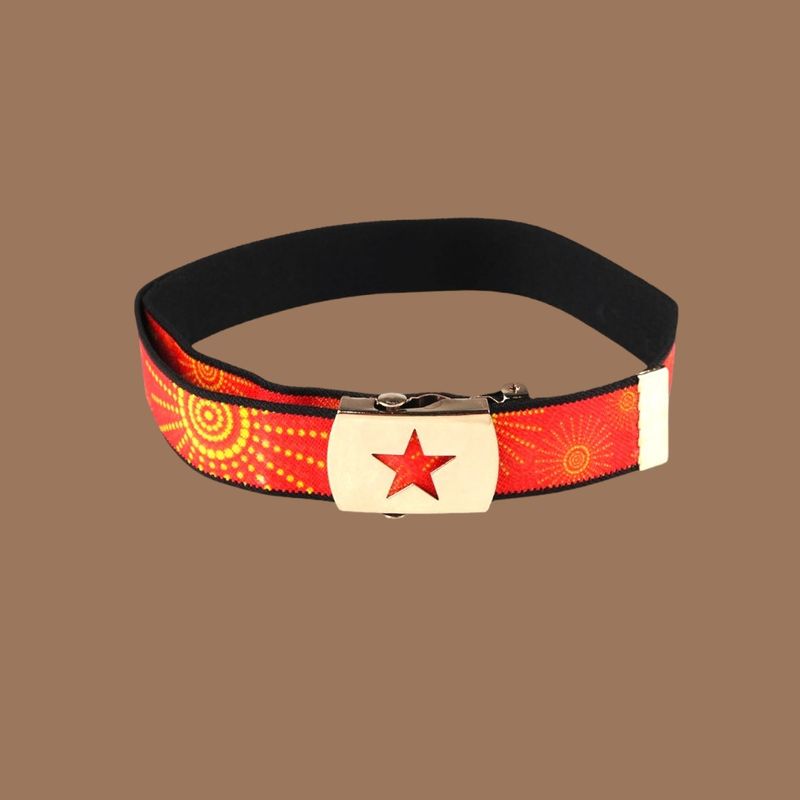 Fashion, accesorii si bijuterii - Copii - Accesorii copii - Alte accesorii copii - Curea elastica reglabila copii Crisalida, catarama metalica, 2.6 x 69 cm, soare, Rosu - Infinity.ro