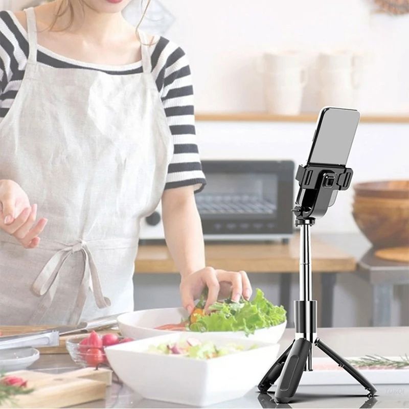 Laptop, Telefoane si Tablete - Telefoane mobile si accesorii - Accesorii Telefoane - Selfie stick-uri - Selfie Stick cu Trepied, Compatibil cu Camera/Telefon, 100cm - Techsuit (L02) - Negru - Infinity.ro