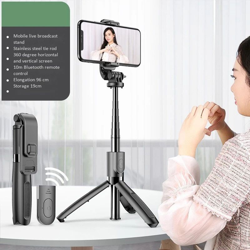 Laptop, Telefoane si Tablete - Telefoane mobile si accesorii - Accesorii Telefoane - Selfie stick-uri - Selfie Stick cu Trepied, Compatibil cu Camera/Telefon, 100cm - Techsuit (L02) - Negru - Infinity.ro