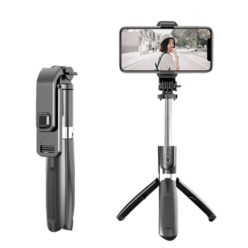 Laptop, Telefoane si Tablete - Telefoane mobile si accesorii - Accesorii Telefoane - Selfie stick-uri - Selfie Stick cu Trepied, Compatibil cu Camera/Telefon, 100cm - Techsuit (L02) - Negru - Infinity.ro