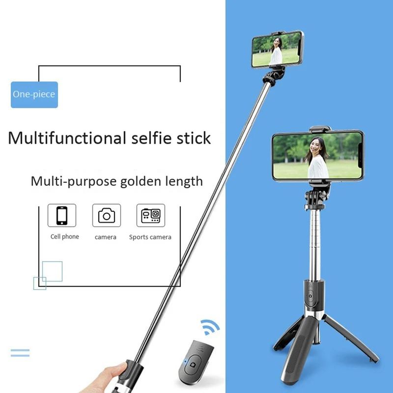 Laptop, Telefoane si Tablete - Telefoane mobile si accesorii - Accesorii Telefoane - Selfie stick-uri - Selfie Stick cu Trepied, Compatibil cu Camera/Telefon, 100cm - Techsuit (L02) - Negru - Infinity.ro