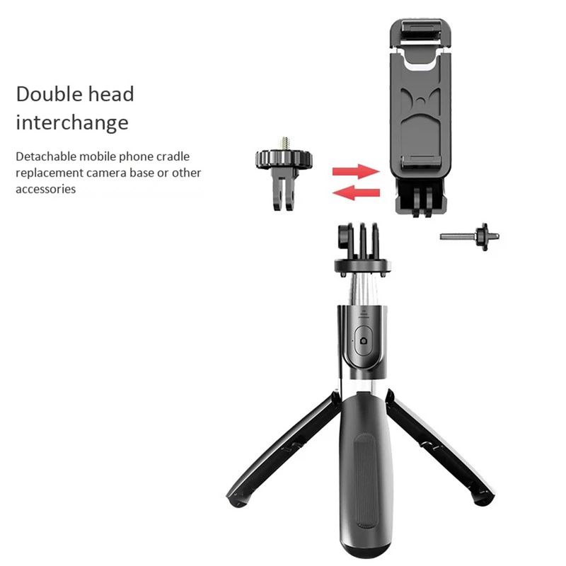 Laptop, Telefoane si Tablete - Telefoane mobile si accesorii - Accesorii Telefoane - Selfie stick-uri - Selfie Stick cu Trepied, Compatibil cu Camera/Telefon, 100cm - Techsuit (L02) - Negru - Infinity.ro