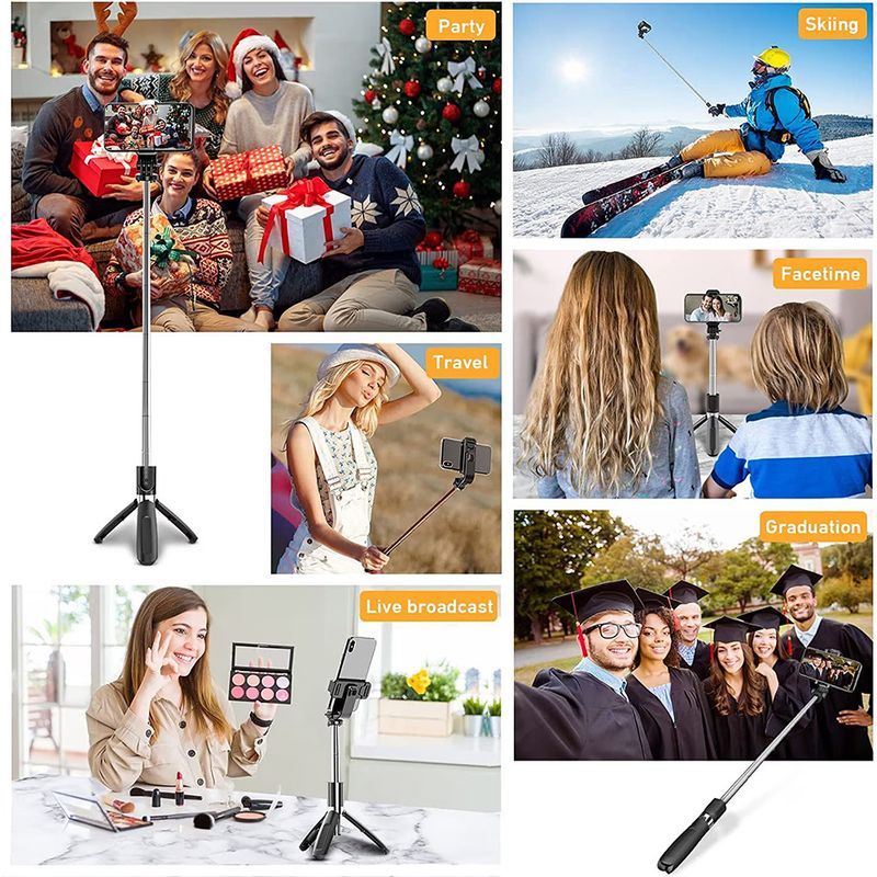 Laptop, Telefoane si Tablete - Telefoane mobile si accesorii - Accesorii Telefoane - Selfie stick-uri - Selfie Stick cu Trepied, Compatibil cu Camera/Telefon, 100cm - Techsuit (L02) - Negru - Infinity.ro