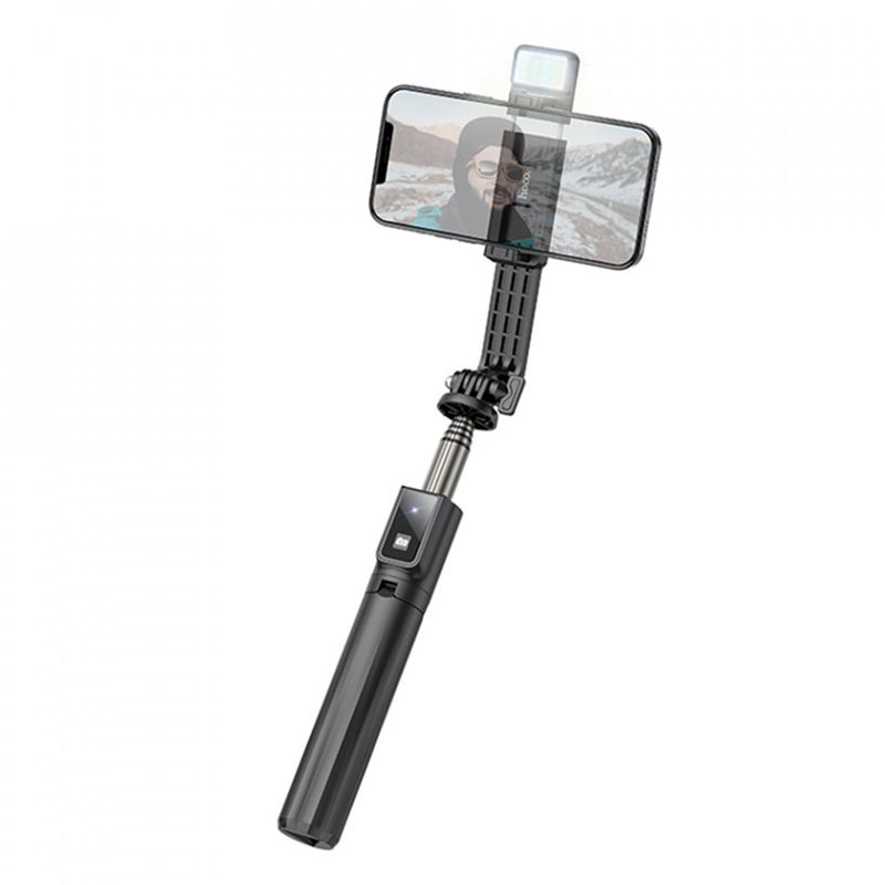 Laptop, Telefoane si Tablete - Telefoane mobile si accesorii - Accesorii Telefoane - Selfie stick-uri - Selfie Stick cu Interfata Surub 1/4 cu Telecomanda si Lumini LED, 80cm - Negru - Infinity.ro