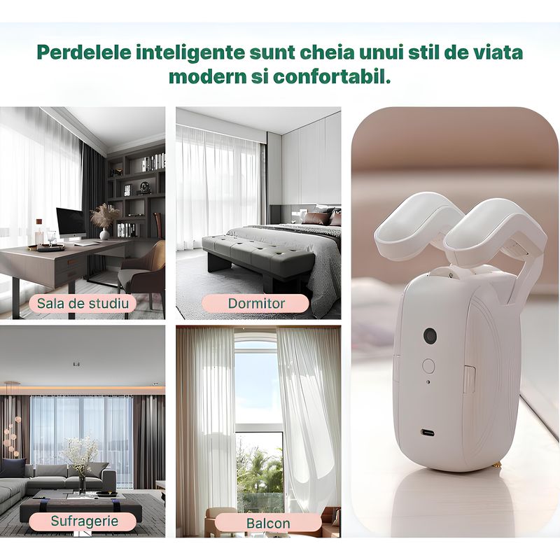 Casa si Gradina - Electrice - Smart Home - Control acces si accesorii - Robot automatizare draperii/perdele, Smart Switchbot Curtain, pentru tija tip bara, control prin aplicatie, ALB - Infinity.ro