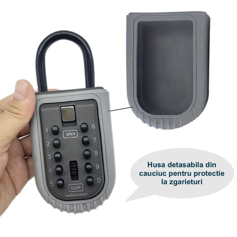 Casa si Gradina - Mobilier - Organizare si depozitare - Cutii depozitare - Depozitor Chei, Negru, Lacat, Metal, 64mm x 34mm x 98mm, Cod Cifru Interior/Exterior, Pentru casa, apartament, Airbnb - Infinity.ro