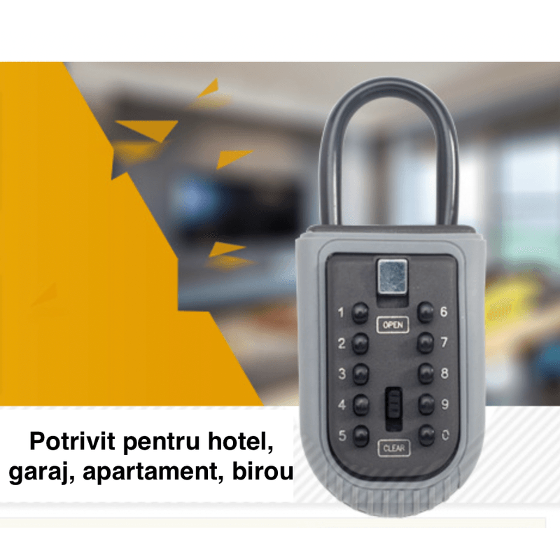 Casa si Gradina - Mobilier - Organizare si depozitare - Cutii depozitare - Depozitor Chei, Negru, Lacat, Metal, 64mm x 34mm x 98mm, Cod Cifru Interior/Exterior, Pentru casa, apartament, Airbnb - Infinity.ro