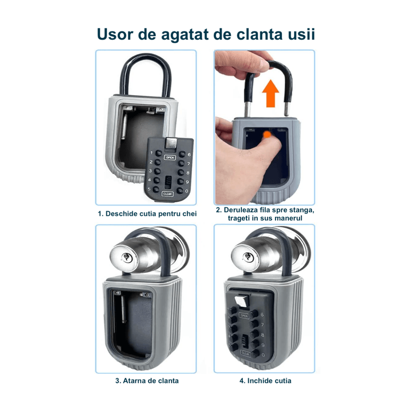 Casa si Gradina - Mobilier - Organizare si depozitare - Cutii depozitare - Depozitor Chei, Negru, Lacat, Metal, 64mm x 34mm x 98mm, Cod Cifru Interior/Exterior, Pentru casa, apartament, Airbnb - Infinity.ro