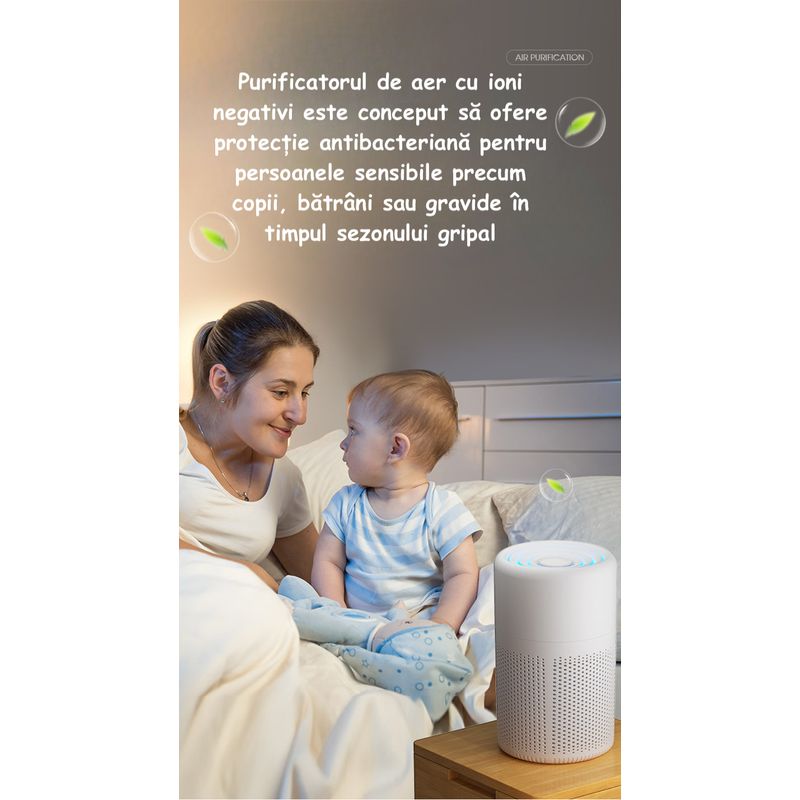 Electronice si Electrocasnice - Climatizare si sisteme de incalzire - Aparate filtrare aer - Purificatoare de aer - Purificator de Aer cu Difuzor de Arome ambrasmart, Portabil, Alb, cu filtru de Carbune Activ si Fileu HEPA clasa H13 - Infinity.ro