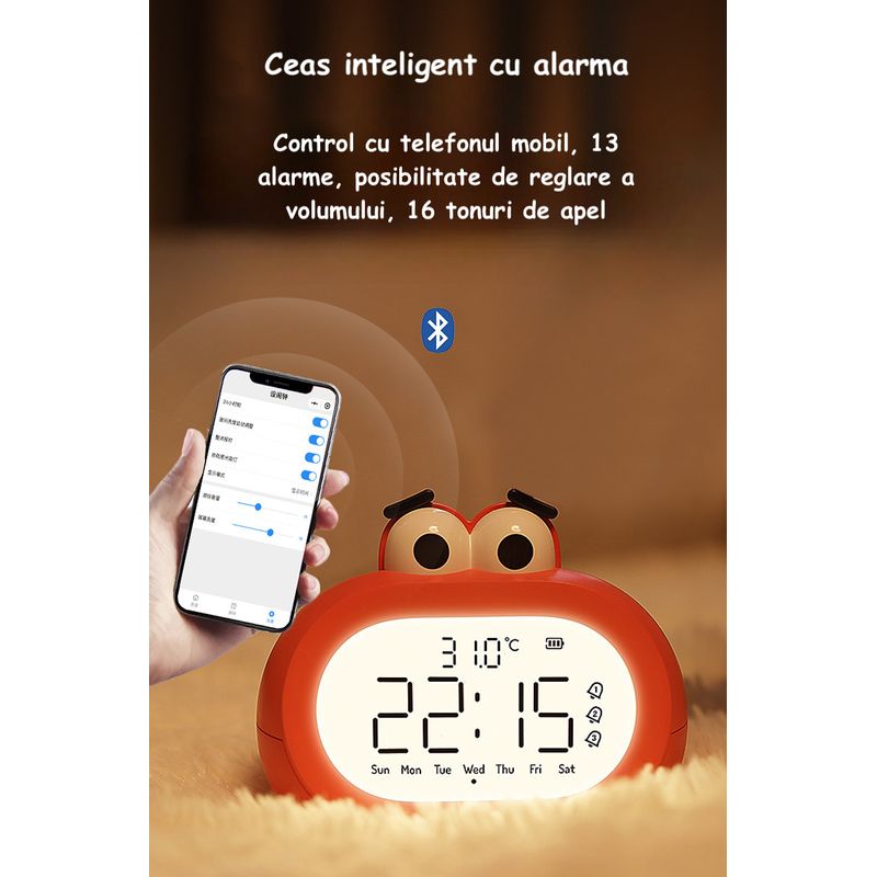 Casa si Gradina - Decoratiuni - Ceasuri - Ceas cu Alarma si Afisaj de Temperatura, Pentru Adulti si Copii, Ceas Electronic cu LED, Control prin Telefon, Rosu - Infinity.ro