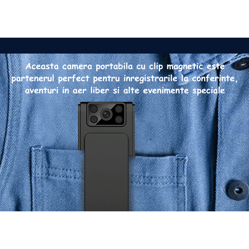 TV, Audio-Video si Foto - Camere video - Camere video compacte - Camera Video Recorder HD 1080P cu Clip Magnetic pentru Conferinte si Sporturi in Aer Liber, Negru - Infinity.ro