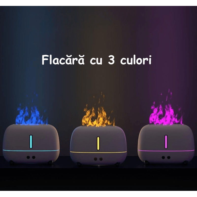 Electronice si Electrocasnice - Climatizare si sisteme de incalzire - Aparate filtrare aer - Umidificatoare - Umidificator Cu Flama si Lumini de noapte cu Difuzor de arome, Aparat pentru Uleiuri Esentiale, Flacara in 3 culori, Alb - Infinity.ro