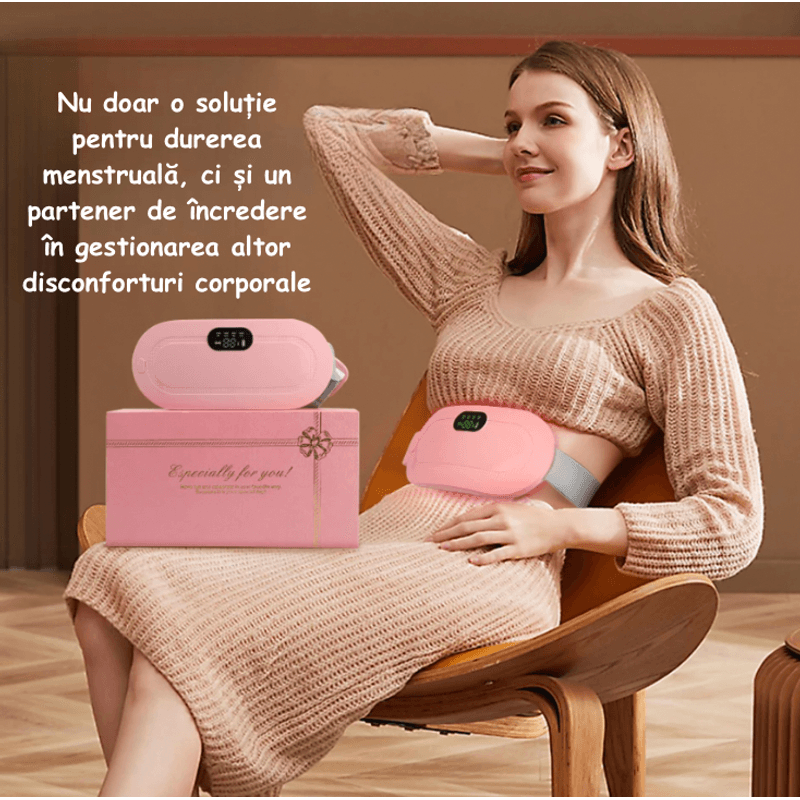 Ingrijire personala si Cosmetice - Sanatate si wellness - Articole wellness - Aparate si dispozitive de masaj - Aparat pentru incalzire si masaj lombar, Portabil, Curea Abdominala pentru Crampe Menstruale, Roz, 3 moduri de masaj - Infinity.ro
