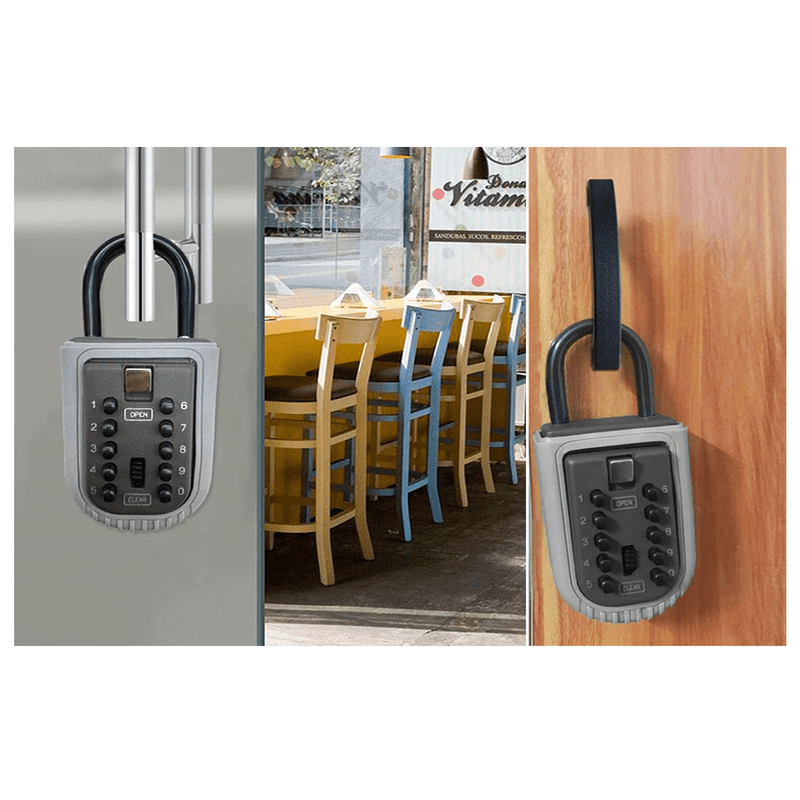 Casa si Gradina - Mobilier - Organizare si depozitare - Cutii depozitare - Depozitor Chei, Negru, Lacat, Metal, 64mm x 34mm x 98mm, Cod Cifru Interior/Exterior, Pentru casa, apartament, Airbnb - Infinity.ro