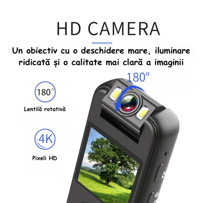 TV, Audio-Video si Foto - Camere video - Camere video compacte - Camera video sport HD, 4K, Rotire obiectiv la 180°, Portabila, Acces WiFi pe mobil, Negru, cu clip si suport ghidon - Infinity.ro