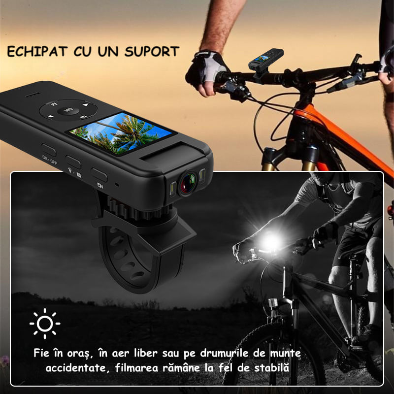 TV, Audio-Video si Foto - Camere video - Camere video compacte - Camera video sport HD, 4K, Rotire obiectiv la 180°, Portabila, Acces WiFi pe mobil, Negru, cu clip si suport ghidon - Infinity.ro