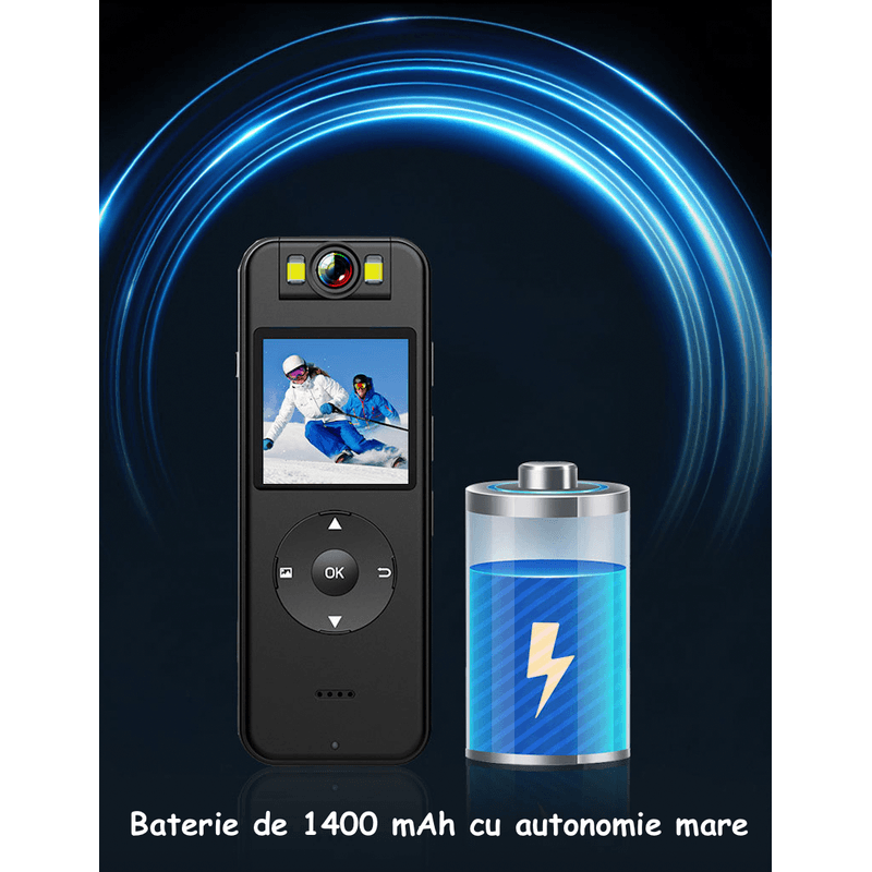 TV, Audio-Video si Foto - Camere video - Camere video compacte - Camera video sport HD, 4K, Rotire obiectiv la 180°, Portabila, Acces WiFi pe mobil, Negru, cu clip si suport ghidon - Infinity.ro