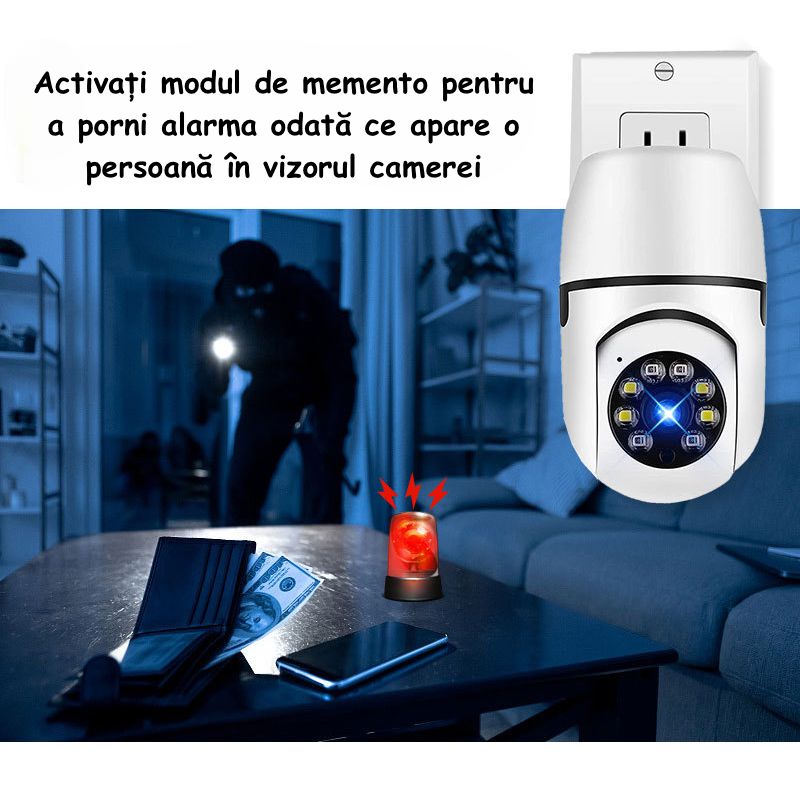 Casa si Gradina - Electrice - Smart Home - Camere de supraveghere - Camera de Supraveghere ambrasmart HD 360°, WiFi, Vedere Nocturna, Interfon Vocal, Conectare priza, Interior si Exterior - Infinity.ro