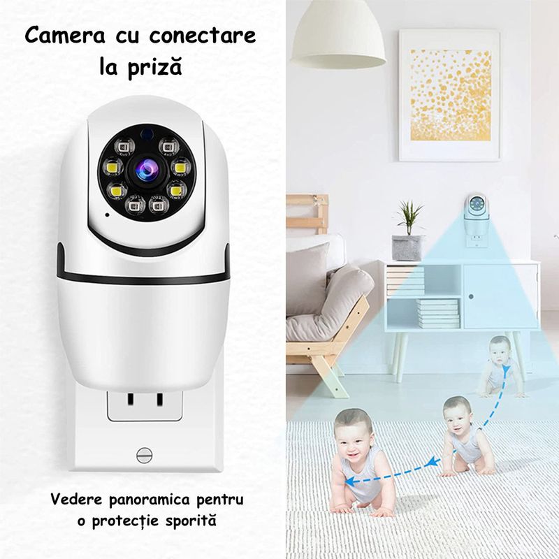 Casa si Gradina - Electrice - Smart Home - Camere de supraveghere - Camera de Supraveghere ambrasmart HD 360°, WiFi, Vedere Nocturna, Interfon Vocal, Conectare priza, Interior si Exterior - Infinity.ro