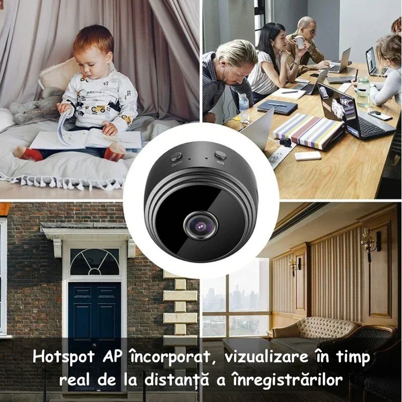Casa si Gradina - Electrice - Smart Home - Camere de supraveghere - Mini Camera Spion ambrasmart, Suport magnetic, Night-Vision, Interior si exterior, Inalta definitie, fara fir, Negru - Infinity.ro