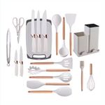 Casa si Gradina - Bucatarie si vesela - Ustensile bucatarie - Seturi ustensile de bucatarie - Ustensile Bucatarie Premium MOOD (BE AUTHENTIC), Set 19 Piese Silicon Alimentar/Lemn, Termorezistente/Antiaderente, ALB - Infinity.ro