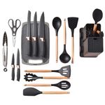 Casa si Gradina - Bucatarie si vesela - Ustensile bucatarie - Seturi ustensile de bucatarie - Ustensile Bucatarie Premium MOOD (BE AUTHENTIC), Set 19 Piese Silicon Alimentar/Lemn, Termorezistente/Antiaderente,Negru - Infinity.ro