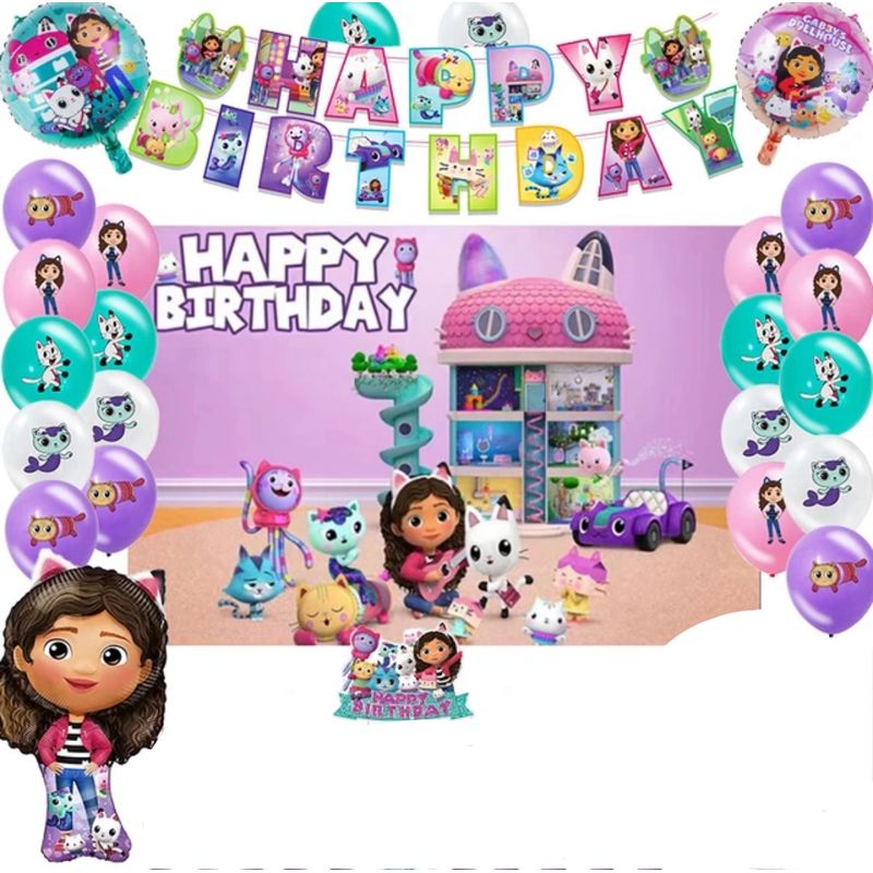 Casa si Gradina - Decoratiuni - Decoratiuni petrecere - Baloane - Set De 11 Baloane, Figurina Folie Gabby 93 cm si Baloane 30 cm Gabby's DollHouse - Infinity.ro