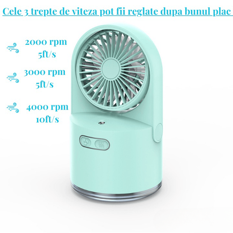 Electronice si Electrocasnice - Climatizare si sisteme de incalzire - Aparate racire aer - Ventilatoare - Ventilator Portabil, functie de umidificare, racire si rotire, cu USB si Led, 3 trepte de viteza, verde - Infinity.ro