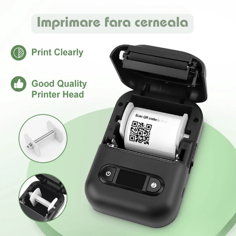 PC, gaming si accesorii - Imprimante, scanere & consumabile - Imprimante - Imprimante termice - Imprimanta termica portabila Bluetooth, 1500 mAh, cablu date, rola suport etichete - Infinity.ro