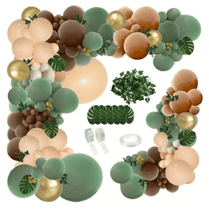 Set arcada baloane din 142 piese,, aranjament pentru petrecere, ideal aniversari, calitate latex Extra, Verde si Maro