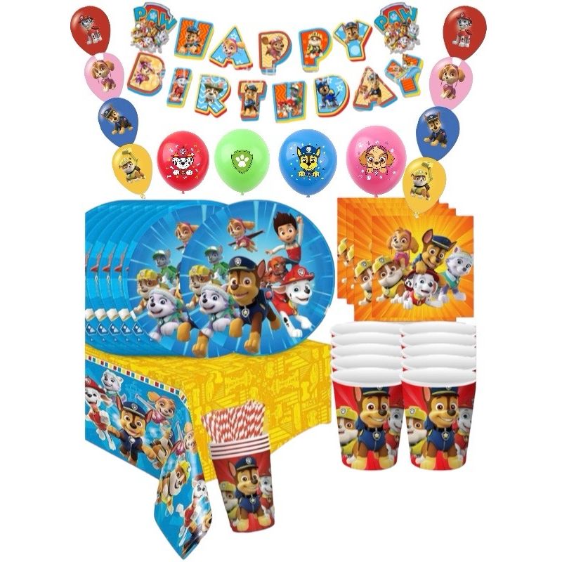 Casa si Gradina - Decoratiuni - Decoratiuni petrecere - Vesela pentru petrecere - Set 81 piese vesela petrecere Patrula Catelusilor pentru 10 copii, servirea si decorare mesei  + baloane, Albastru Rosu - Infinity.ro
