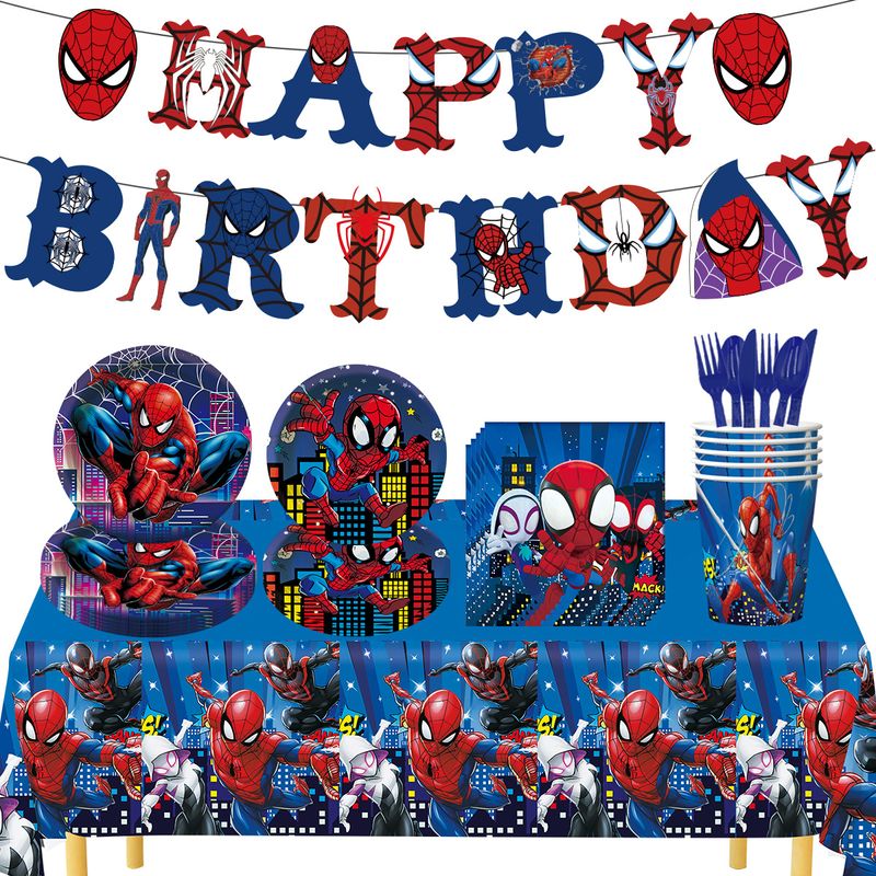 Casa si Gradina - Decoratiuni - Decoratiuni petrecere - Vesela pentru petrecere - Set 82 de piese vesela petrecere Spiderman pentru 10 copii, servirea si decorarea mesei  + baloane, Albastru si Rosu - Infinity.ro